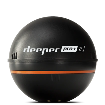 Black Deeper PRO+ 2 castable sonar with orange accent ring
